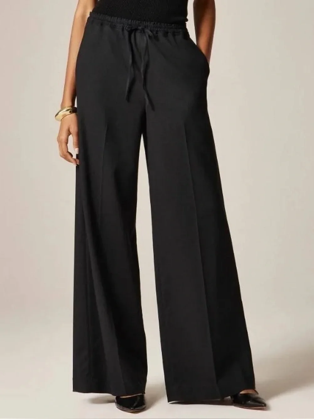 J. Crew Superwide Stratus pant in city twill in black size 10 drawstring pull on